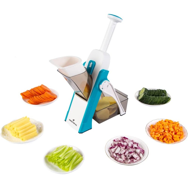ONCE FOR ALL Safe Mandoline Slicer 5 in 1 Vegetable Cutter, Strips Julienne Dicer Adjustable Thickness 0.1-8 mm for Kitench Fast Meal Prep (Blue) | Bigbigmart.com