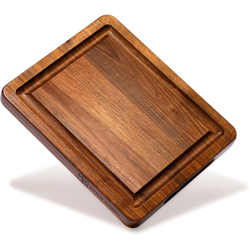 ROSSIE HOME Wood Cutting Board, Heavy-Duty, Pre-Oiled, Reversible Charcuterie Board with Juice Groove and Carrying Handles for Kitchen – Black Walnut – 11×9 Inch – Style No. 60524 | Bigbigmart.com