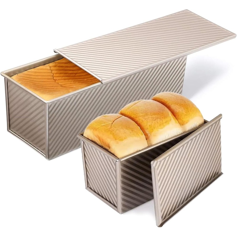 2 Pack Pullman Loaf Pan with Lid, 13×4 & 9×4 inch (2.2 lb & 1 lb Dough Capacity), Non-Stick Sandwich Bread Loaf Pan for Homemade Baking Bread, Black | Bigbigmart.com