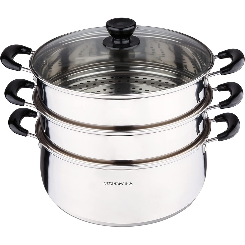 3 Tier Multi Tier Layer Stainless Steel Steamer Pot For Cooking With Stackable Pan Insert/Lid, Food Steamer, Vegetable Steamer Cooker, Steamer Cookware Pot, Vaporeras Para Tamales, Multilayer 16 qt | Bigbigmart.com