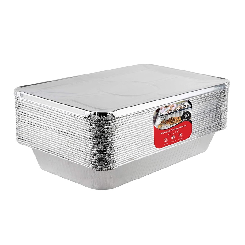 Aluminum Pans with Lids 21×13 Disposable Roasting Pans with Covers – 10 Foil Pans and 10 Foil Lids – Sturdy Catering Pans – Disposable Food Containers Great for Prepping Large Slabs of Meat | Bigbigmart.com