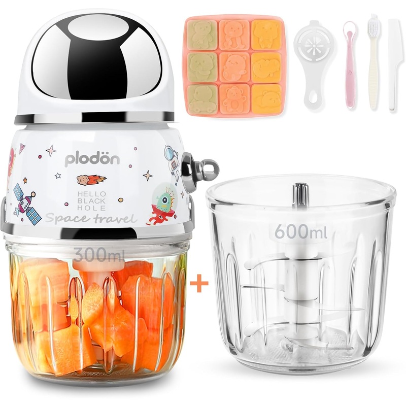Baby Food Maker Mini Cute and Small Food Processor Puree Blender Grinder Chopper 2 Cup Glass Bowl, Spaceman-White | Bigbigmart.com