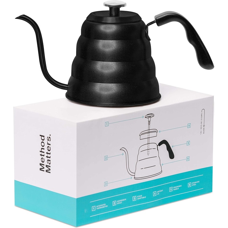 Barista Warrior Gooseneck Kettle for Pour Over Coffee and Tea with Thermometer for Exact Temperature, Precision Pour Drip Spout, Compatible with all Stove Tops (Copper Coated, 1.2 Liter, 40 fl oz) | Bigbigmart.com