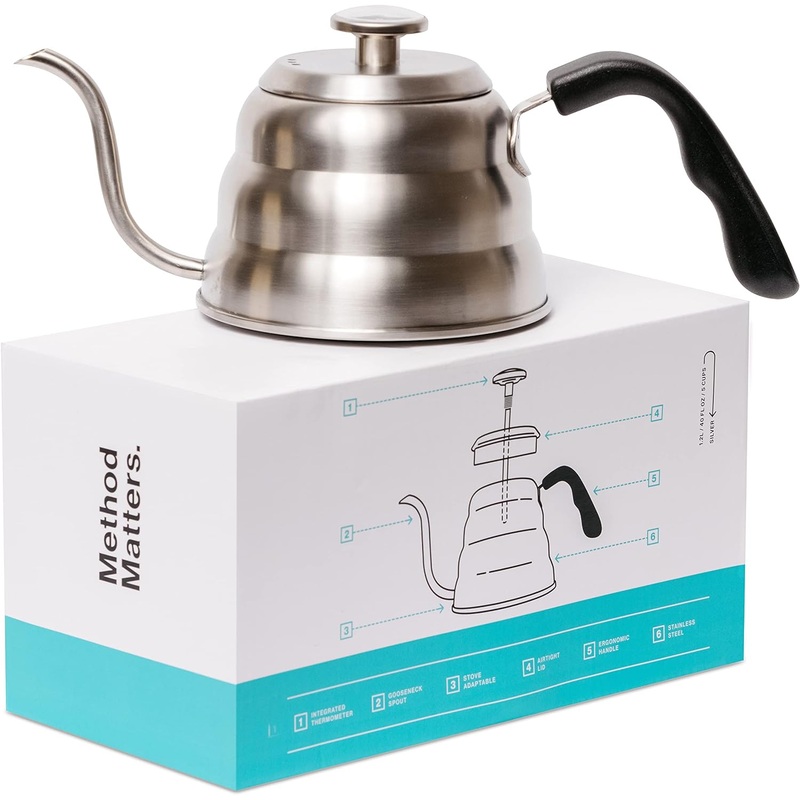 Barista Warrior Pour Over Coffee Kettle with Thermometer for Exact Temperature – Gooseneck Pour Over Kettle for Pour Over Coffee and Tea, Stainless Steel Kettle for all Stovetops (1.0 Liter, 34 fl oz) | Bigbigmart.com