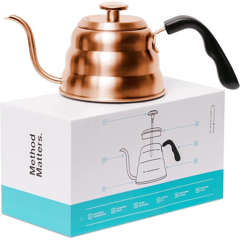 Barista Warrior Pour Over Coffee Kettle with Thermometer – Gooseneck Kettle for Coffee and Tea, Stainless Steel Pour Over Kettle for all Stovetops (Copper Coated, 1.0 Liter, 34 fl oz) | Bigbigmart.com