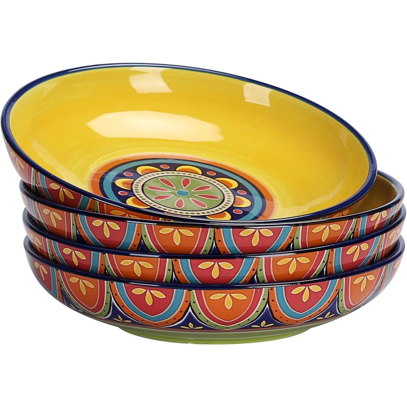 Bico Tunisian Ceramic 35oz Dinner Bowls, Set of 4, for Pasta, Salad, Cereal, Soup & Microwave & Dishwasher Safe | Bigbigmart.com