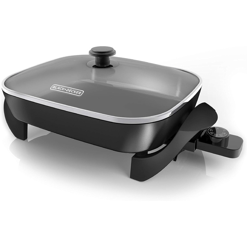 BLACK+DECKER Electric Skillet, Variable Temperature Control, Nonstick Cooking Surface, Dishwasher Safe, Tempered Glass Lid, 12×15 | Bigbigmart.com
