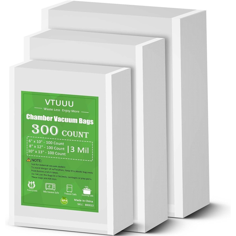 Chamber Vacuum Sealer Bags 300 Count 6 x 10 8 x 12 10 x 13 For 3-Mil Vacuum Chamber Bags Pre-Cut Chamber Vacuum Bags- BPA-Free -Heavy Duty Chamber Machine Pouches | Bigbigmart.com