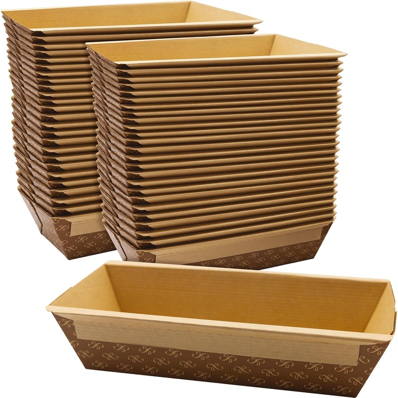 Chef-Grade Elegant 8x4in 1Lb Paper Loaf Pans 50 Pk. Best Disposable Bakeable Kraft Pan Supply for Baking Bread, Small Meatloaf, Lemon Bundt Cake, Sweets for Holiday Gifts, Bake Sales or Fundraiser. | Bigbigmart.com