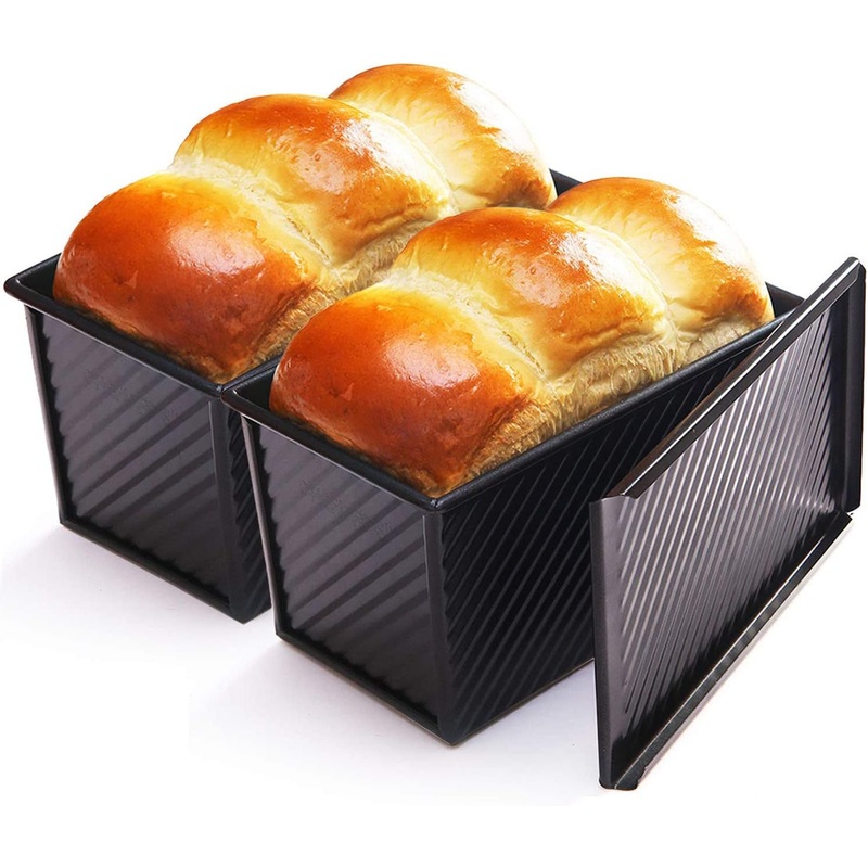 CHEFMADE Loaf Pan 2 Pcs, Non-Stick Bread Pan Carbon Steel Toast Pan with Cover for Baking Bread – Black | Bigbigmart.com