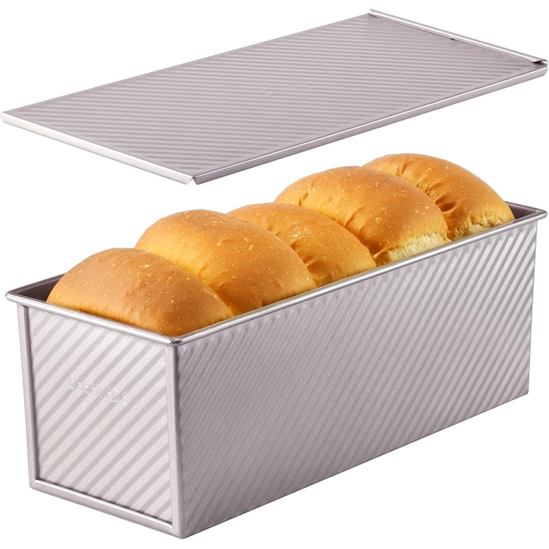CHEFMADE Loaf Pan with Lid,Commercial Pullman Bread Pan 2.2Lb Dough Capacity,Non-Stick Bakeware Carbon Steel Bread Toast Mold with Cover for Baking Bread (Champagne Gold) | Bigbigmart.com