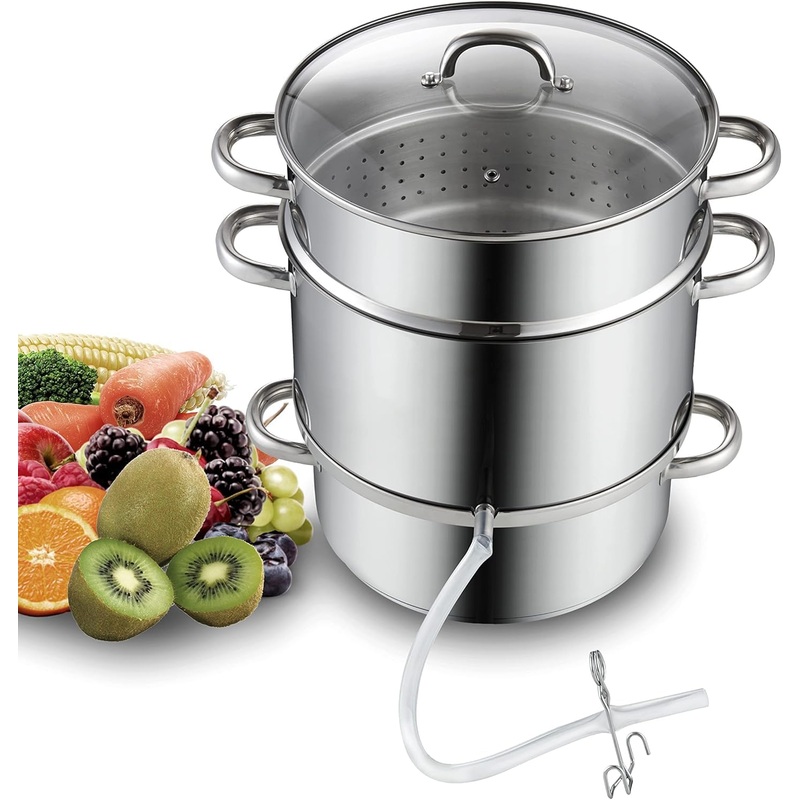 Cooks Standard Canning Juice Steamer Extractor Fruit Vegetables for Making Jelly, Sauces, 11-Quart Stainless Steel Multipot with Glass Lid, Clamp, 2-Pcs Hose | Bigbigmart.com