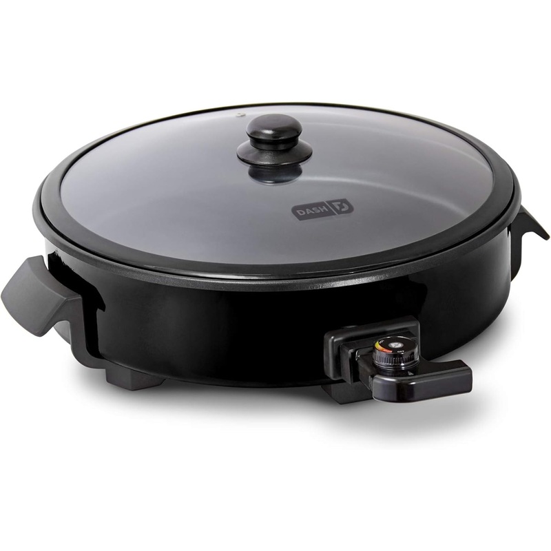 Dash Family Size Electric Skillet with 14 inch Nonstick Surface + Recipe Book for Pizza, Burgers, Cookies, Fajitas, Breakfast & More, 20 Cup Capacity, 1400-Watt – Black | Bigbigmart.com