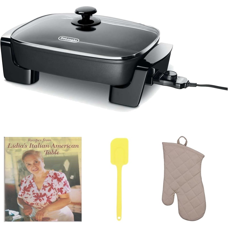 De’Longhi Electric Skillet with Tempered Glass Lid, 16 X 12, Black | Bigbigmart.com