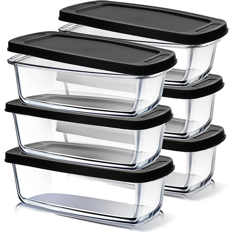 EATEX Glass Bread Pans for Homemade Bread Baking, 1.9 Quart Deep Rectangular Glass Food Storage Containers with Lids BPA Free Microwave Oven & Freezer Safe – 6 Bread Loaf Pans 6 Airtight Lids Black | Bigbigmart.com
