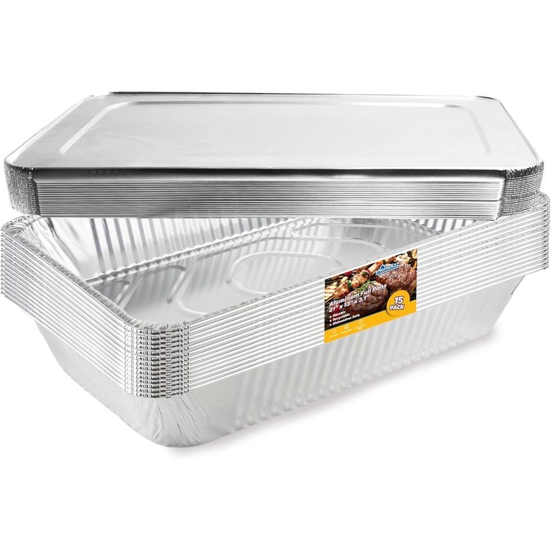 EHOMEA2Z Large Aluminum Pans With Lids Disposable Full Heavy Duty Roasting, Broiling, Baking, Catering Pans 21x13x3 (15, Full-Size w/Lids) | Bigbigmart.com
