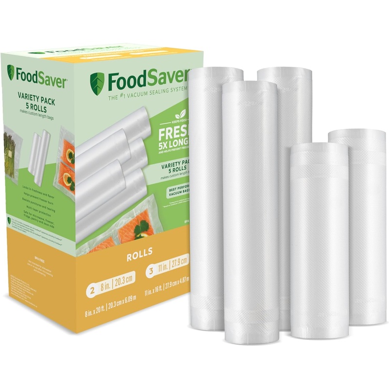 FoodSaver Custom Length Vacuum Sealer Bags Multipack, 5 Count Rolls for Airtight Food Storage and Sous Vide – Compatible with FoodSaver, 8 (2 Pack) and 11 (3 Pack) | Bigbigmart.com