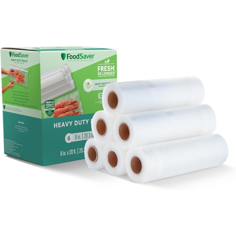 FoodSaver Heavy-Duty Vacuum Seal 8 x 20′ Roll, 6-Pack, Ideal for Food Storage and Sous Vide Cooking | Bigbigmart.com