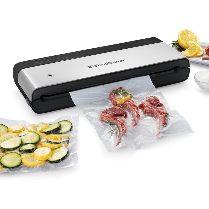 FoodSaver PowerVac Compact Vacuum Sealing Machine, Stainless Steel & Black, Vertical Storage, VS0150 | Preserves freshness, reduces bag waste, for both dry and wet food | Bigbigmart.com