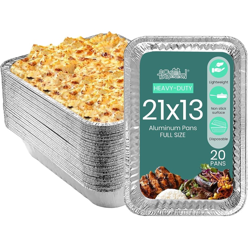 FUNSTITUTION Full Size Large Aluminum Foil Pans (20 Pack) – 21×13 Tin Foil Pans with High Heat Conductivity – Disposable Cookware For Baking, Grilling, Cooking, Storing, Prepping (21×13) | Bigbigmart.com