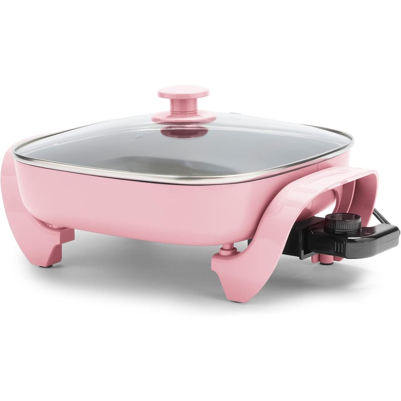 GreenLife12 5QT Square Electric Skillet, Glass Vented Lid, Ceramic PFAS-Free Nonstick Coated Interior, Adjustable Temperature Control, Cool Touch Handles, Quick Even Heating, Scratch Resistant, Pink | Bigbigmart.com