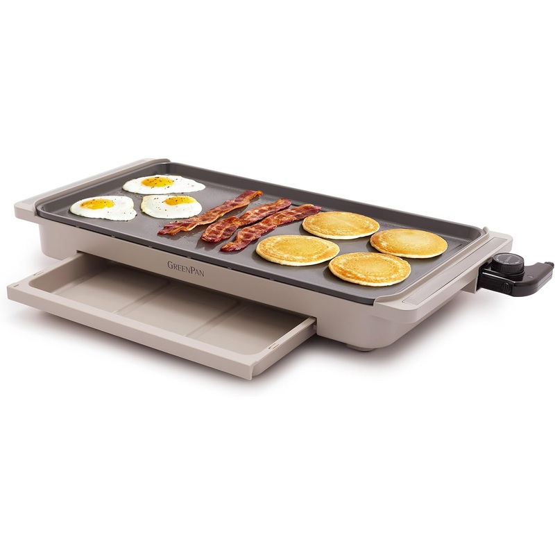 GreenPan Advanced 10.5x 20 Electric Griddle with Warming Drawer, Healthy Ceramic Nonstick PFAS-Free Coating, Temperature Control, Easy and Versatile Countertop Meals, Dishwasher Safe, Clay | Bigbigmart.com