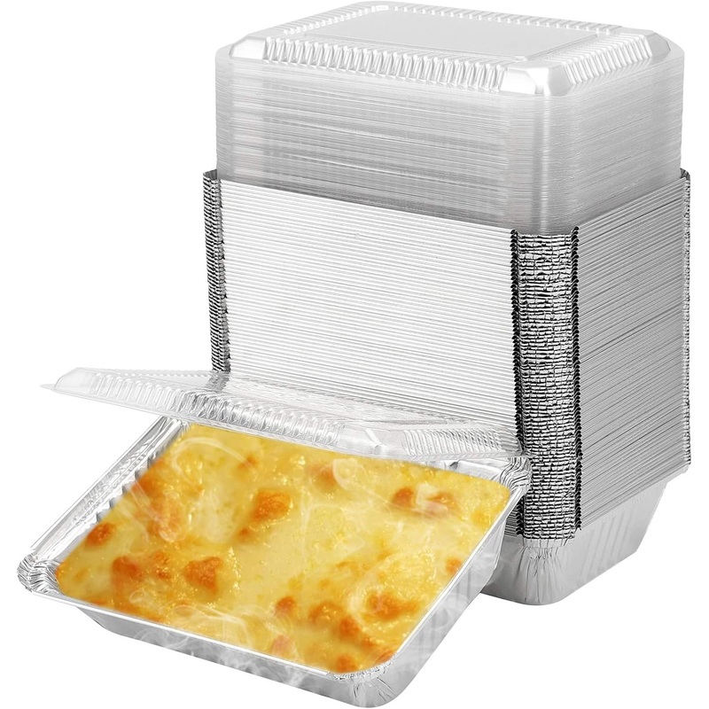 HOZEON 125 Pack 2.25lb 8.4 x 5.9 Inch Aluminum Foil Pans, Disposable Takeout Pans with Clear Lids, Disposable Aluminum Foil Trays for Cooking, Baking, Prepping Food, Takeout, Heating, Storing | Bigbigmart.com