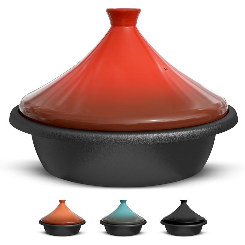 Kook Moroccan Tagine, Enameled Cast Iron Cooking Pot, Tajine with Ceramic Cone-Shaped Closed Lid, 3.3 QT (Ceramic) | Bigbigmart.com