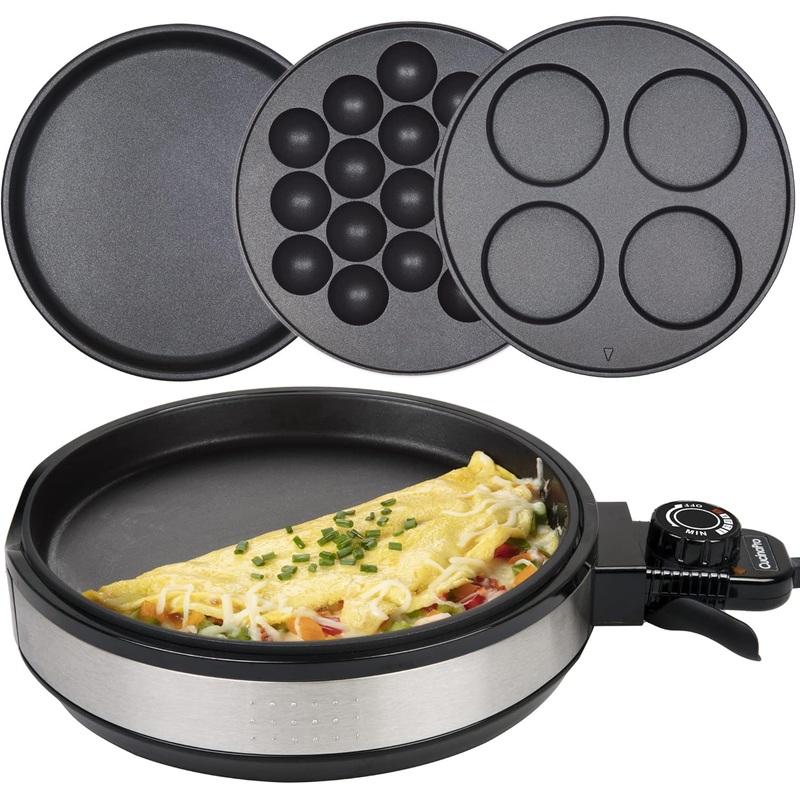 Multi Baker Deluxe- Baking Made Easy- Electric Appliance with Temp Control, 3 Interchangeable Skillets for Grilling Baking or Dessert Making- Grilled Cheese Omelets Pizza, Sandwiches, Cake Pops, Gift | Bigbigmart.com