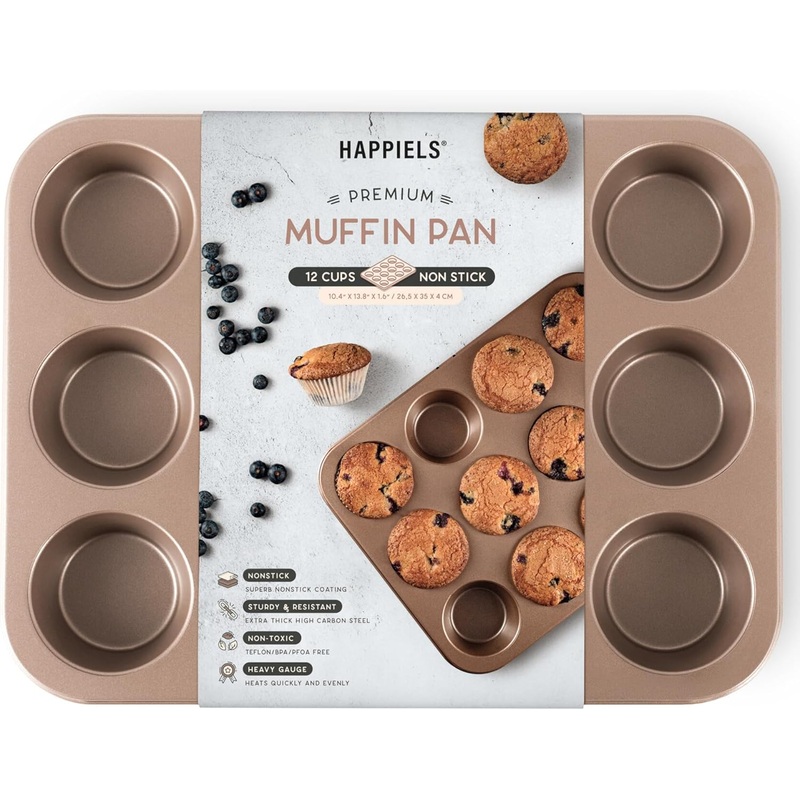 Non Toxic Nonstick 12 Cup Muffin Pan | PFOA BPA free Nontoxic Cupcake Tin | Best Non Stick Muffin Pans | Top Rated Muffin tins | Cupcakes Tray | Carbon Steel Bakeware Mold Trays | Bigbigmart.com