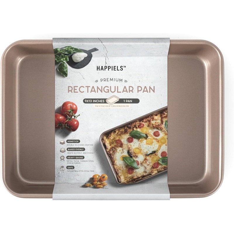 Nonstick Non Toxic 9×13 in Baking Pan for oven | Cake Pan 9 x 13 Non Stick Nontoxic | Carbon Steel Gold Roasting Pan 13×9 | Rectangle Bakeware Brownie Pans | Baking ware | Bigbigmart.com