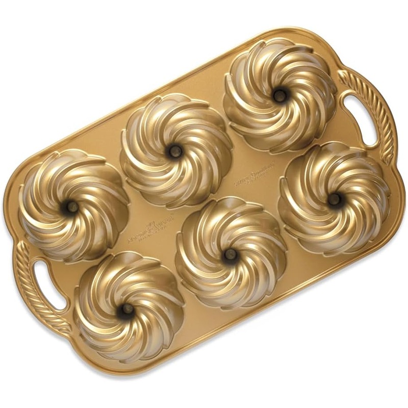 Nordic Ware Swirl Bundtlette Pan, 6-Cavity, Gold | Bigbigmart.com