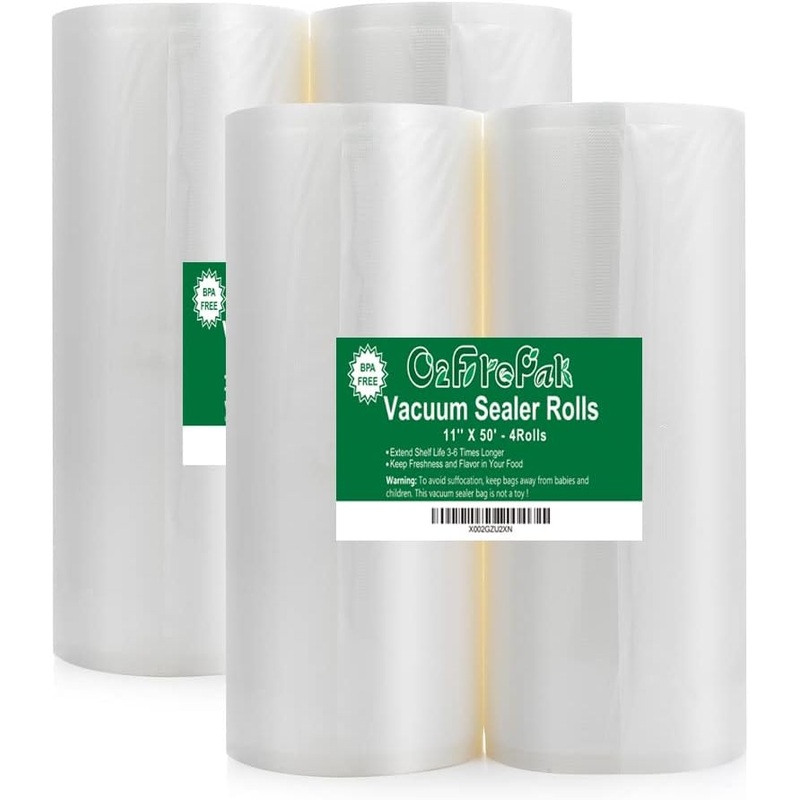 O2frepak 4Pack (Total 200Feet) 11×50 Rolls Vacuum Sealer Bags Rolls with BPA Free,Heavy Duty Vacuum Sealer Storage Bags Rolls,Cut to Size Roll,Great for Sous Vide | Bigbigmart.com