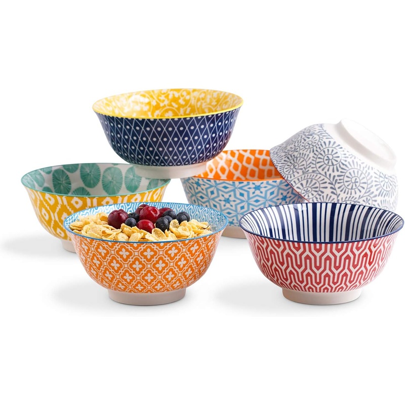 Selamica 7 inches Porcelain Cereal Bowl Set – Set of 6, Ceramic bowls, Soup Bowl Set for Cereal, Soup, Salad and Pasta, Assorted Colors | Bigbigmart.com