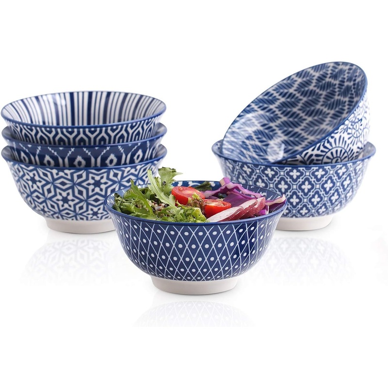 Selamica 7 inches Porcelain Cereal Bowl Set – Set of 6, Soup Bowls, Ceramic bowls for Cereal, Soup, Salad and Pasta, Vintage Blue | Bigbigmart.com