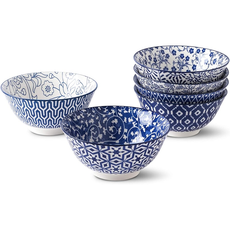 Selamica Blue and White Porcelain 20oz Cereal Bowl Set – Set of 6, 6 inch Soup Bowls, Ceramic bowls for Cereal, Soup, Salad and Pasta, Vintage Blue | Bigbigmart.com