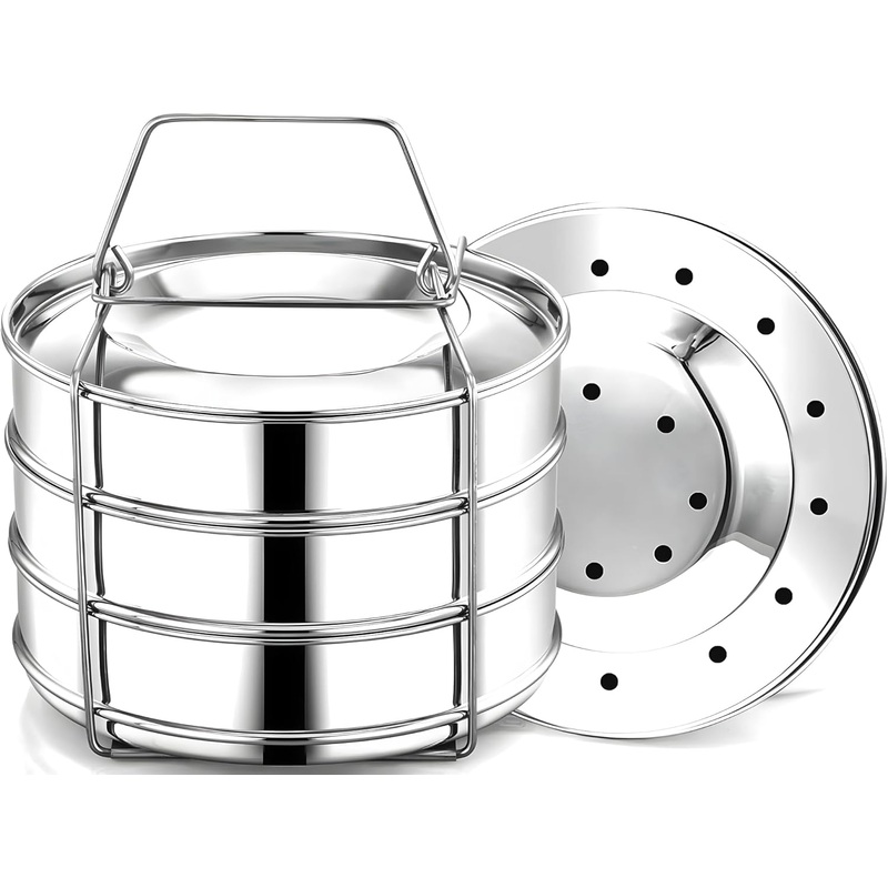 Stainless Steel 3 Tier Stackable Insert Pans, Compatible with 6 Qt Instant Pot, Pot-in-Pot, Baking Pans for Flan, Layer Cake | Bigbigmart.com