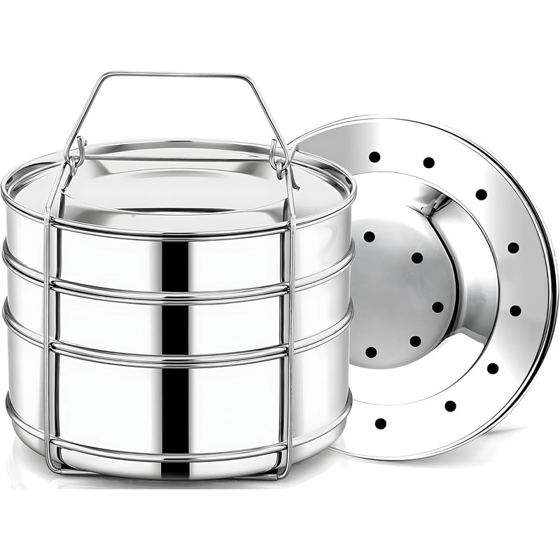 Stainless Steel 3 Tier Stackable Insert Pans, Compatible with 8 Qt Instant Pot, Pot-in-Pot, Baking Pans for Flan, Layer Cake | Bigbigmart.com