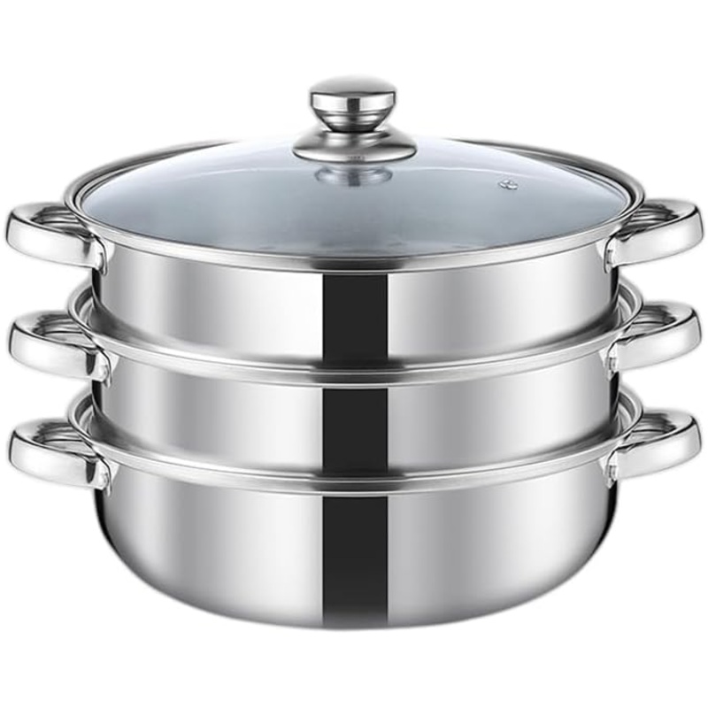 Steamer Pot for Cooking 11 inch, Steamer Pots 3-tier Multipurpose Stainless Steel Steam Pot Cookware with Handle for Vegetable | Bigbigmart.com