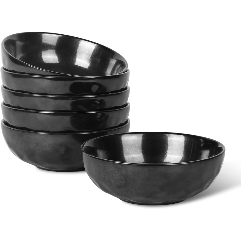 vicrays Ceramic Pasta Bowls Set, 32 Ounce Soup Bowls, Large Salad Bowls, Chip Resistant, Dishwasher Microwave Safe, Fluted stoneware Bowls for Kitchen, Serving Bowls – Set of 6 Black | Bigbigmart.com