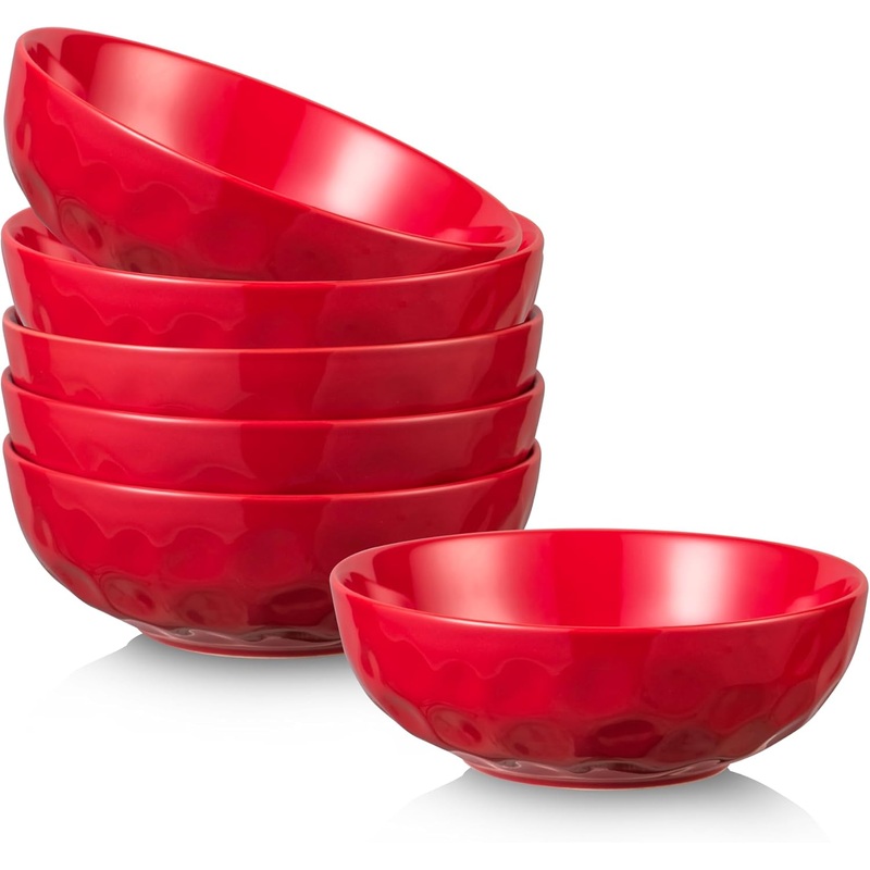 vicrays Ceramic Pasta Bowls Set, 32 Ounce Soup Bowls, Large Salad Bowls, Dishwasher Microwave Safe, Fluted stoneware Bowls for Kitchen, Serving Bowls – Set of 6 Red | Bigbigmart.com