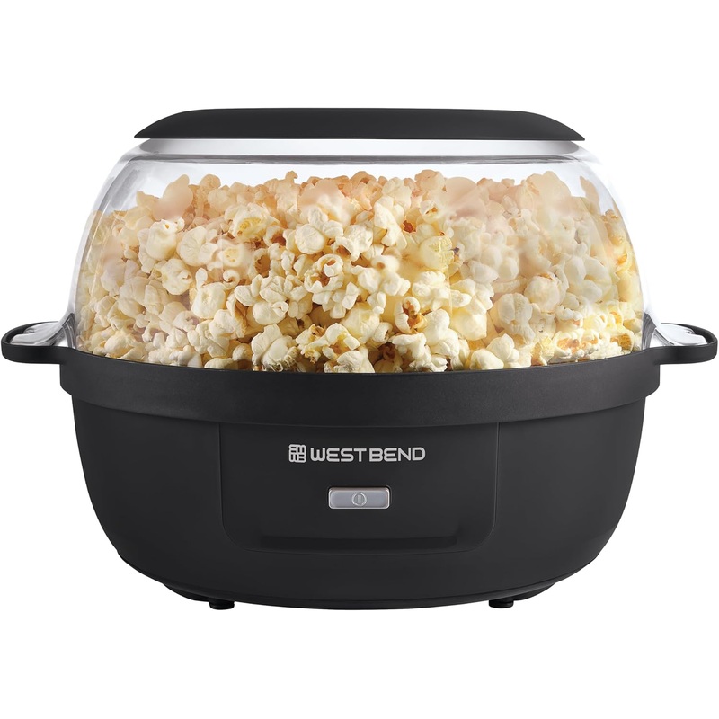 West Bend Stir Crazy Hot Oil Popcorn Popper, Popcorn Maker Machine with Large Serving Bowl Lid and Stirring Rod, 6 Qt, Black | Bigbigmart.com