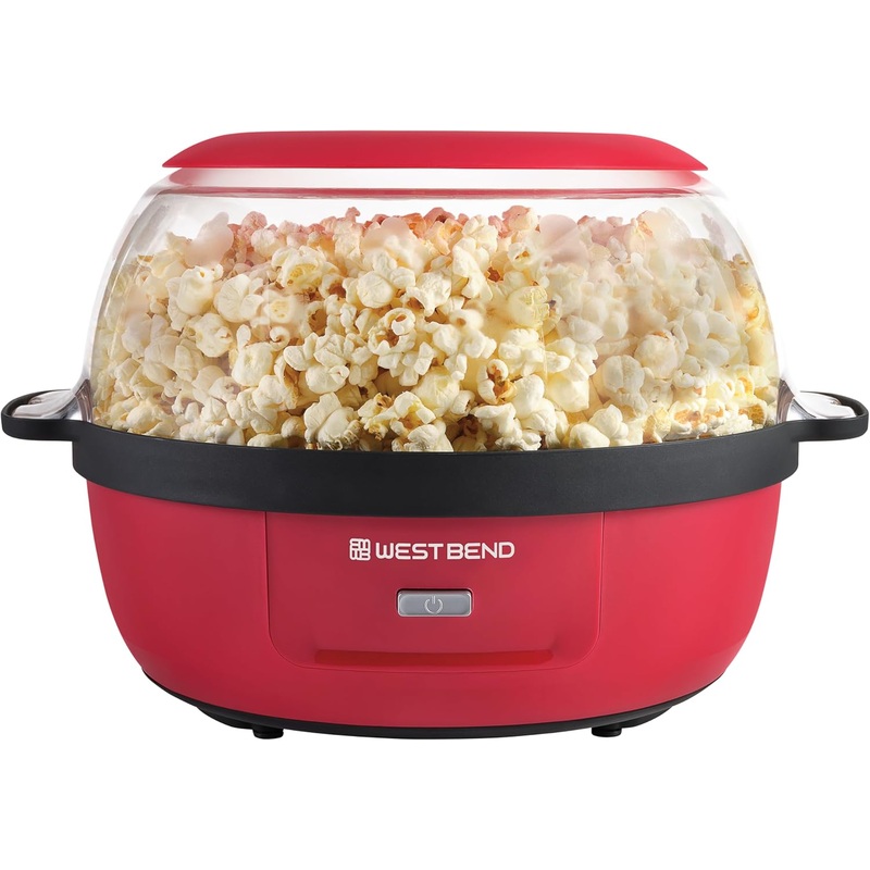 West Bend Stir Crazy Hot Oil Popcorn Popper, Popcorn Maker Machine with Large Serving Bowl Lid and Stirring Rod, 6 Qt, Red | Bigbigmart.com