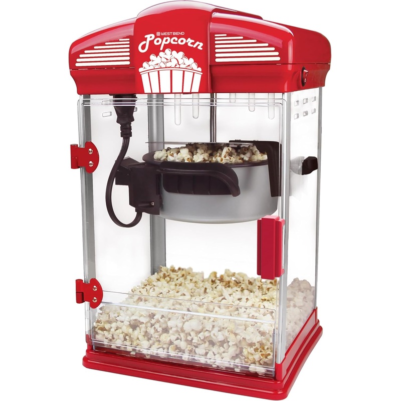 West Bend Stir Crazy Movie Theater Popcorn Popper with Nonstick Popcorn Kettle, Measuring Tool and Popcorn Scoop for Gourmet Popcorn Machine , 4 Qt., Red | Bigbigmart.com
