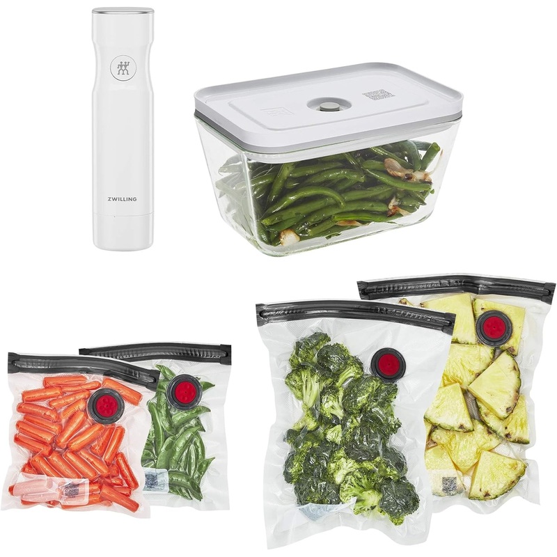 ZWILLING Fresh & Save Vacuum Sealer Machine Starter Set with Airtight Food Storage Container Glass, Sous Vide Bags, Meal Prep | Bigbigmart.com