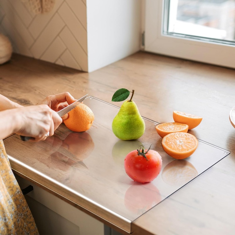 24×18 Inch Acrylic Large Cutting Boards for Kitchen, Clear Cutting Board, Non Slip Charcuterie Boards, Apartment Must Haves Kitchen Accessories, Desk Mat Protector, Birthday Gifts for Mom | Bigbigmart.com
