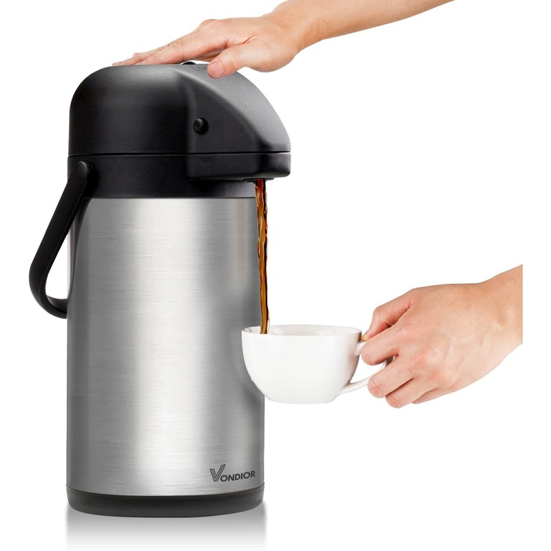 64 Oz Airpot Coffee Dispenser with Pump, Insulated Thermal Coffee Carafe – Stainless Steel Hot Beverage Dispenser – Thermos Urn for Hot/Cold Water, Drink Dispenser for Parties | Bigbigmart.com