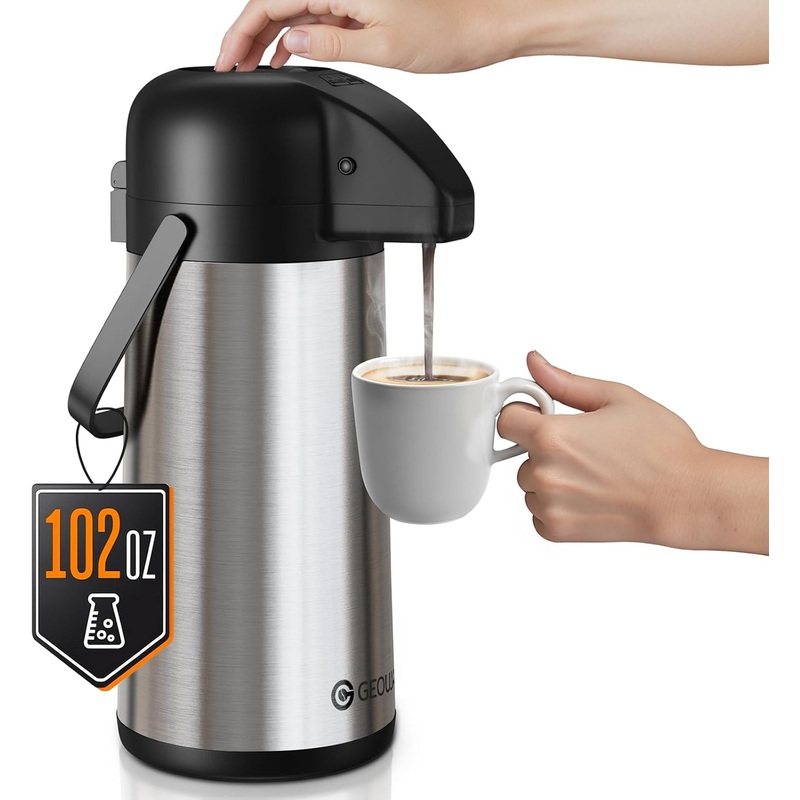 Airpot Coffee Carafe for Keeping Hot – 102 OZ/ 3L Large Coffee Dispenser with Pump – Insulated Stainless Steel Thermos Urn for Hot Drinks Water Tea Chocolate – Thermal Beverage Dispenser for Parties | Bigbigmart.com