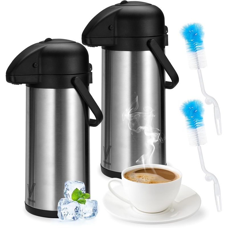Airpot Coffee Dispenser with Pump – 2Pcs 102 oz Insulated Stainless Steel Coffee Carafe – Thermal Beverage Dispenser – Thermos Urn for Hot/Cold Water, Party Chocolate Drinks | Bigbigmart.com