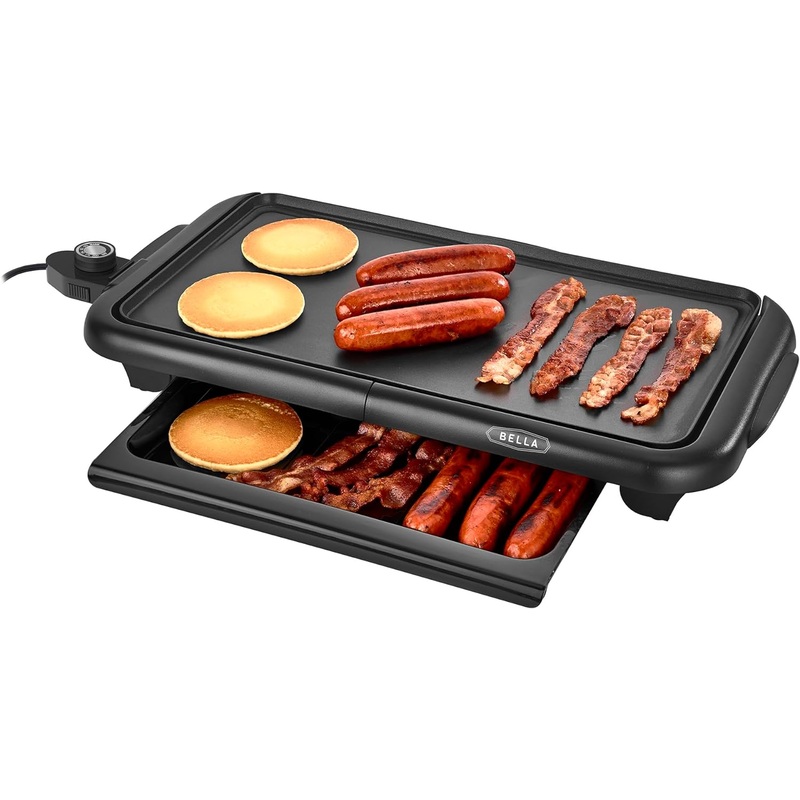 bella Electric Griddle with Warming Tray – Smokeless Indoor Grill, Nonstick Surface, Adjustable Temperature & Cool-touch Handles, 10 x 18, Copper/Black | Bigbigmart.com